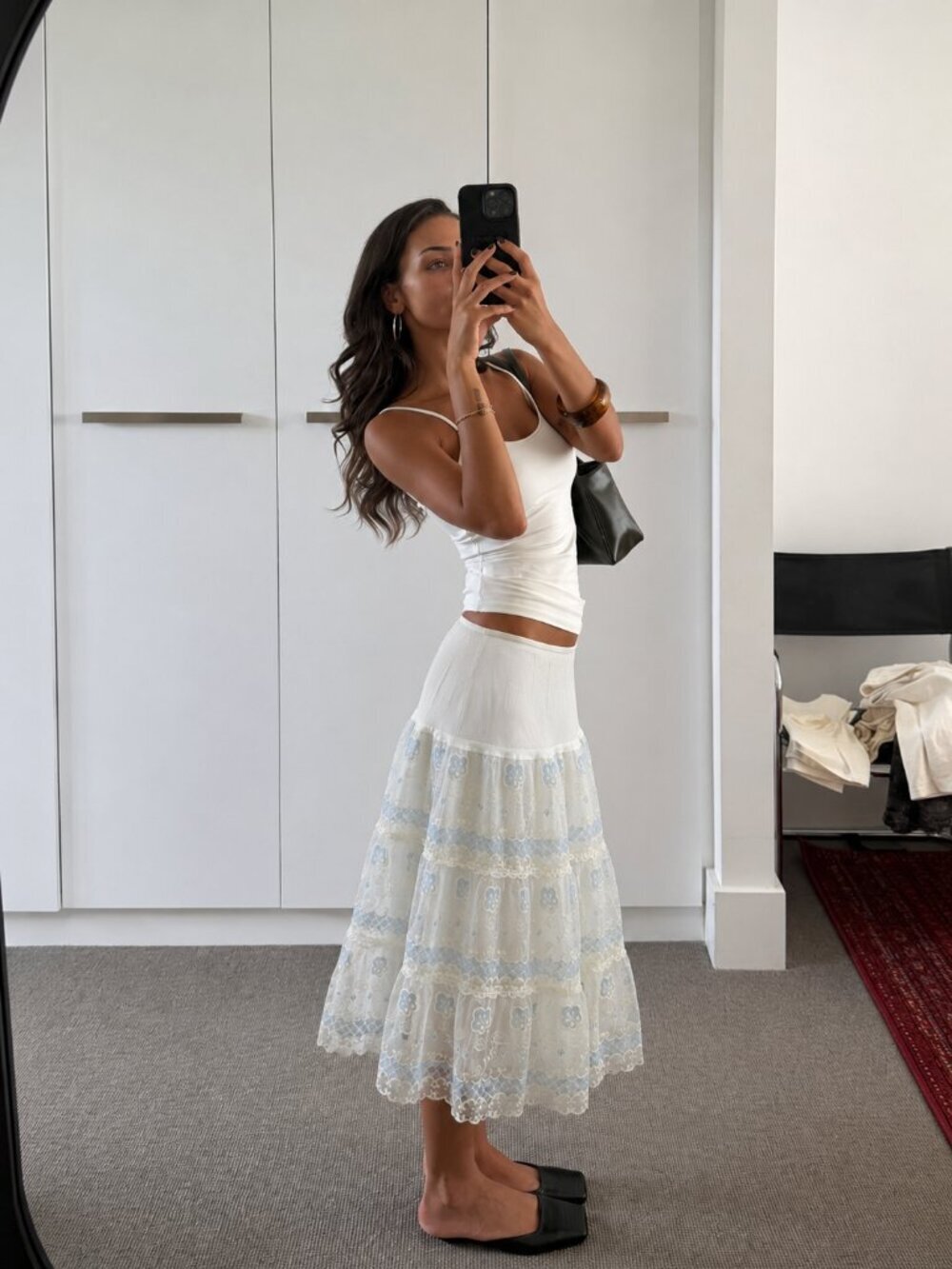 Vintage lace petticoat underskirt Size XS Cream blue LB